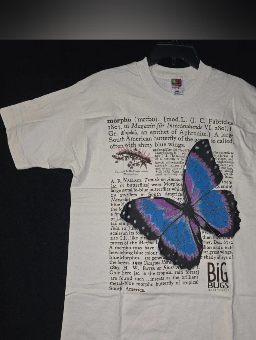 Vintage 90s Big Bugs Inc Blue Morpho Butterfly T-Shirt L USA Made NOS